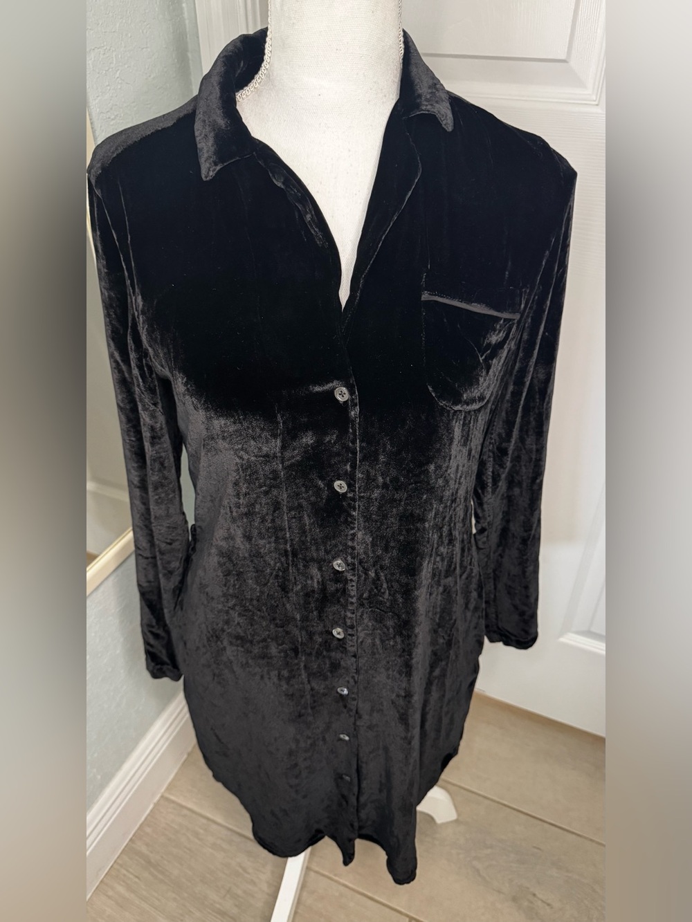 AG Adriano Goldschmied Black Silk Blend Velvet Shirt Dress